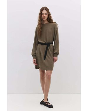 No Matter What Strukturiertes Langarmkleid Für Damen - Natur