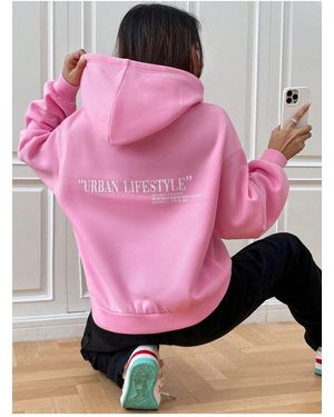 Know 3 Thread Urban Lifestyle Printed Oversize Sweatshirt Mit Kapuze Für Damen - Pink