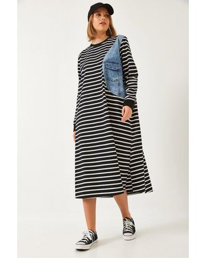 Bianco Lucci Langes Denim-Kleid Mit Einer Tasche 8055 Für Damen - Blau