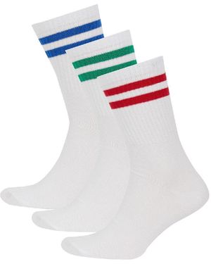 Defacto Bequeme, Elastische 3-Teilige Baumwollsocken Mit Kreismuster Y2544Azns Für Herren - Weiß