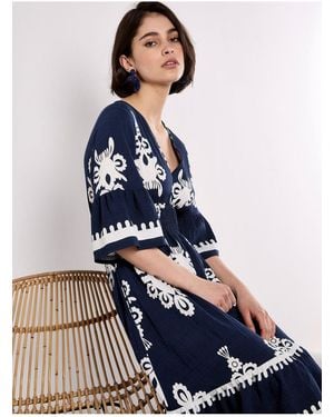 Apricot Minikleid Mit Floralem Barock-Smock Für Damen - Blau