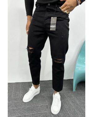 MADZEYMODA Boyfriend-Jeans Zerrissene, Detaillierte Schwarze Jeans, Für Herren