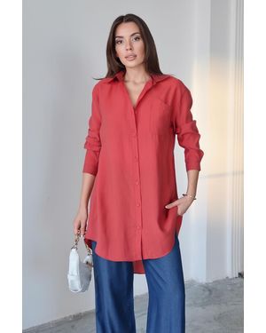 Olcay Bequem Geschnittenes Lyocell-Hemd Mit Taschendetail Oranj Für Damen - Rot