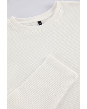 Trendyol Ecrufarbenes, Langärmliges Basic-Baumwoll-T-Shirt – 100 Strukturiert, Normale Passform Für Herren - Weiß