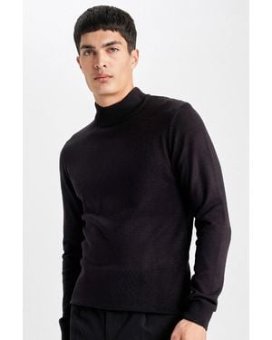 Defacto Slim Fit Slim Fit Half Turtleneck Basic Plain Knitwear Pullover R1127Az24Sp Für Herren - Schwarz