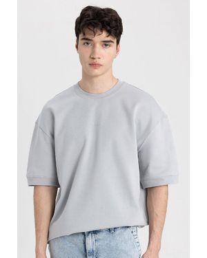 Defacto Locker Geschnittenes, Kurzärmliges T-Shirt Aus Schwerem Stoff Mit Rundhalsausschnitt, Bedruckt, B8638Ax24Sm Für Herren - Weiß