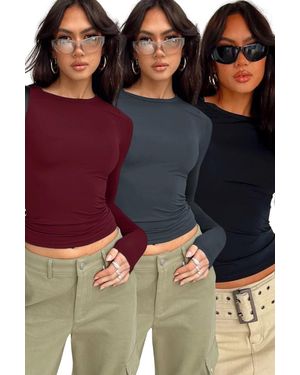 Know Claret Smoked Basic-Langarm-Body Mit Rundhalsausschnitt, 3Er-Set Für Damen - Rot