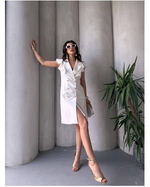 ZF BUTİK Jackenkleid Mit Rüschenkragen Für Damen - Grau