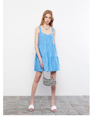 LC Waikiki Kleid – Gerader Träger Und Herzförmiger Kragen Für Damen - Blau