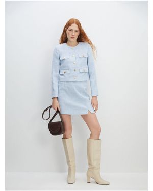 LC Waikiki Karierter Rock Mit Reißverschluss Am Bund Für Damen - Blau