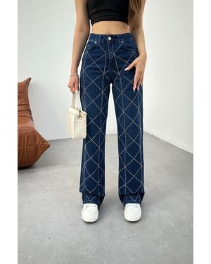 BİKELİFE Marineblaue Jeans Mit Hoher Taille Und Lycra Mit Baklava Stone Für Damen
