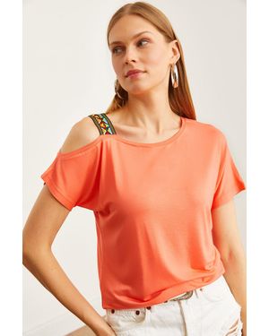 Olalook Einschultrige Bluse Mit Ethnischem Melonenmuster Blz- 19000194 Für Damen - Orange