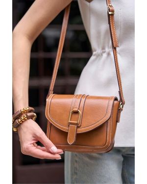 Madamra Taba Schnalle Leder Look Mini Hand Und Umhängetasche Für Damen - Braun