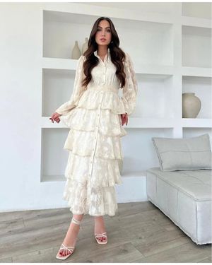 HELİS BUTİK Schwarzes, Gestuftes, Mit Volants Besticktes Kleid Für Damen - Natur