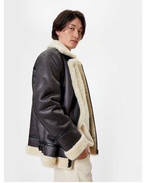 Koton Kunstlederjacke Mit Plüschdetail Und Reißverschluss Für Herren - Weiß