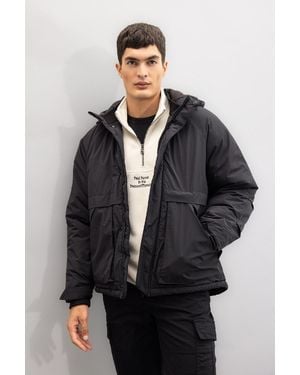 Defacto Regular Fit Mantel Mit Kapuze Und Reißverschlusstasche Für Herren - Grau