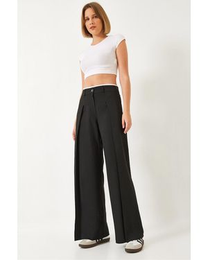 Bianco Lucci Hose Aus Stoff Mit Weitem, Plissiertem Taillendetail 80108 Für Damen - Weiß