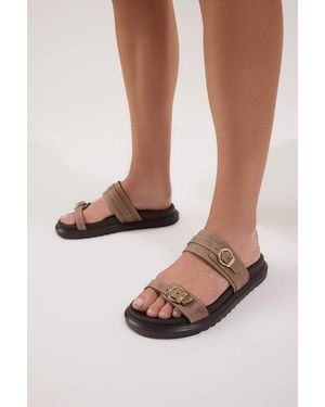 Trendyol Nerz Doppelte Schnalle Dicke Sohle Hausschuhe Für Damen - Braun