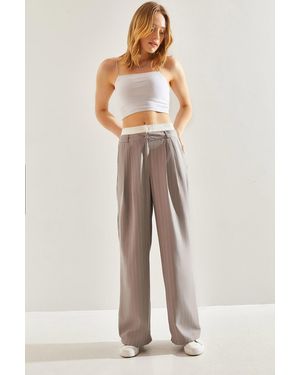 Bianco Lucci Modell Kontrast Taille Gestreift Webhose Für Damen - Grau