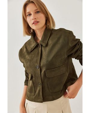 Bianco Lucci Wildlederjacke Mit Zwei Taschen Und Knöpfen 2499 Für Damen - Grün