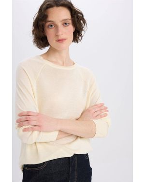 Defacto Basic-Strickpullover Mit Normaler Passform Und Rundhalsausschnitt Für Damen - Natur