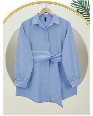 Modamorfo Crinkle-Hemd Mit Taillenschnürung Für Damen - Blau