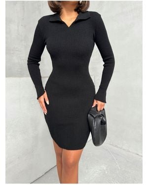 BEJNA Schwarzes Mini-Strickkleid Mit Polokragen Für Damen - Blau
