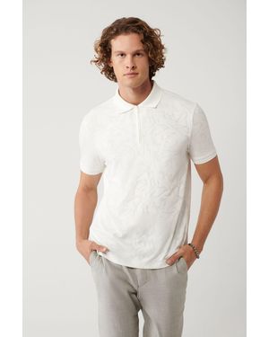 AVVA Weißes Jacquard-T-Shirt Mit Polokragen Und Reißverschluss A41Y1118 Für Herren