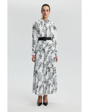 Touché Privé Gemustertes Und Plissiertes Crêpe-Kleid Für Damen - Weiß