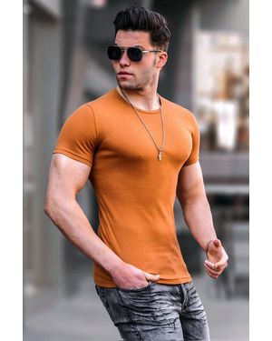 Madmext Camel Basic T-Shirt Mit Fahrradkragen Für Herren - Grau