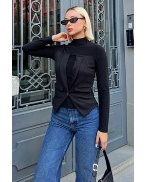 Swist Halbe Fischerweste, Verzierte Schwarze Bluse Für Damen - Blau