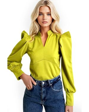 Trend Alaçatı Stili Crop-Bluse Mit Stehkragen Und Prinzessinnenärmeln - Gelb