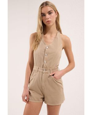 Trendyol Beigefarbener Mini-Jeansoverall Mit Rückendetail Für Damen - Natur