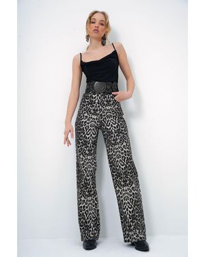 Trend Alaçatı Stili Schwarze Palazzo-Hose Mit Hohem Taillenmuster – Für Damen - Braun