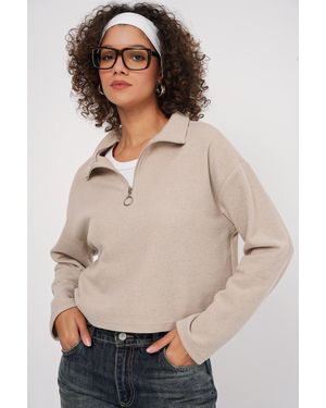 Bigdart 55449 Strick-Sweatshirt Mit Reißverschlusskragen – Creme Für Damen - Natur