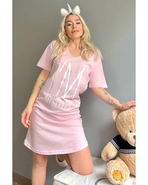 Pijamaevi Hellrosa, Schläfriges Bedrucktes Nachthemd Für Damen - Pink