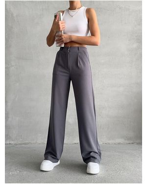 BEJNA Graue, Plissierte, Lockere Palazzo-Hose Für Damen