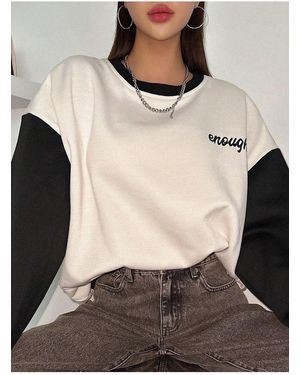 Know 3 Thread Enough Printed Sleeve Detail Oversize Sweatshirt Für Damen - Natur