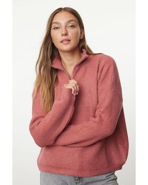 Trendyol Rose Dry Weich Strukturierter Pullover Mit Reißverschluss Für Damen - Rot