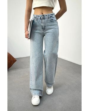 BİKELİFE Hellblaue Mini-Jeans Mit Hoher Taille Und Geradem Schnitt Aus Lycra Mit Rautensteinmuster Für Damen