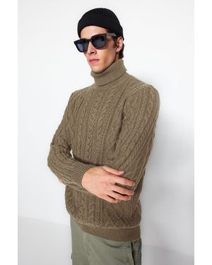Trendyol Slim Fit Nerz-Strickpullover Mit Rollkragen – Haarstrick-Detail Für Herren - Natur
