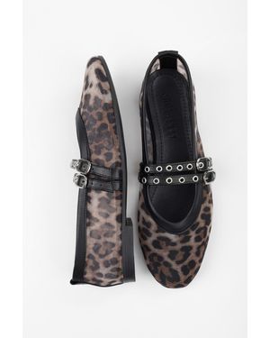 Shoeberry Ballerinas „Melu“ Mit Leoparden-Tüll Und Doppelter Schnalle Für Damen - Schwarz