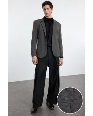 Trendyol Bequeme, Dehnbare, Anthrazitfarbene Blazerjacke – Normale Passform Für Herren - Schwarz