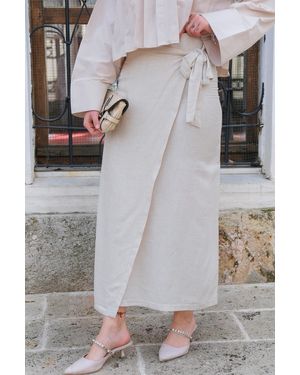 My Blog Leinenrock – 100 Baumwolle, Seitlich Gebunden Mit Steindetails Für Damen - Grau