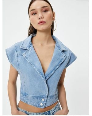 Koton Zweireihige Kurze Jeansjacke – Ärmellos Und Mit Knöpfen Für Damen - Blau