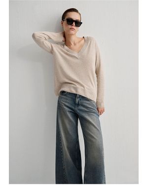 Mavi Beigefarbener Kaschmirpullover Mit V-Ausschnitt – Normale Passform -85576 Für Damen - Blau