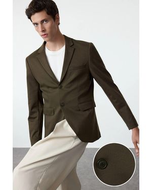 Trendyol Khakifarbene Slim-Fit-Strickjacke Aus Dehnbarem Stoff Für Herren - Grün
