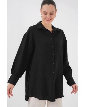 Bigdart Gestreifte Lange Hemdtunika 5963 – Für Damen - Schwarz