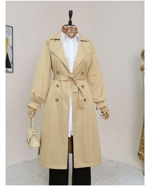 Modamorfo Trenchcoat Mit Doppelter Knopfmanschette Und Elastischer Taille – Helles Nerz Für Damen - Natur