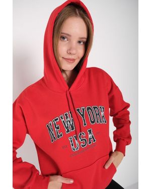 MODAGEN Rotes New York Usa-Kapuzen-Sweatshirt